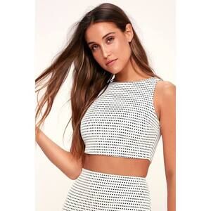 Lulus Coty Black And White Grid Print Crop Top - Size Small